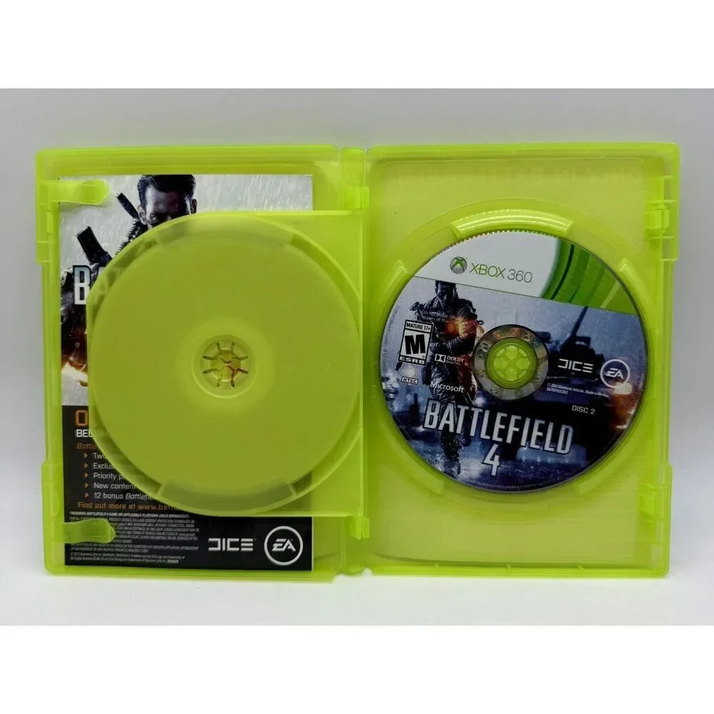 Battlefield 4 Microsoft 2013 Xbox 360 Two Disk‎ Set Game Case Tested